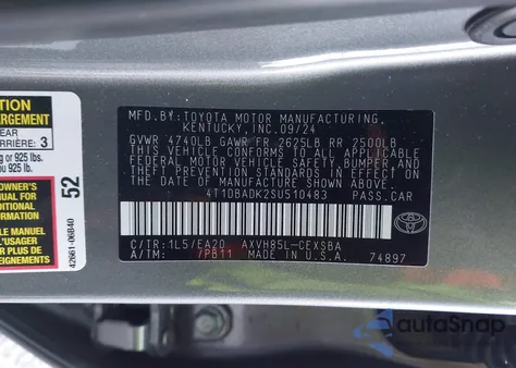 2025 Toyota Camry Se z USA, uszkodzony, nr VIN 4T1DBADK2SU510483